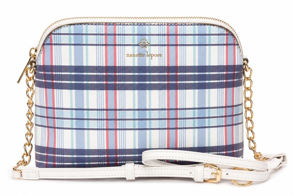 Nanette Lepore Plaid Dome Crossbody Bag Blue White Green Small Pastel Chain